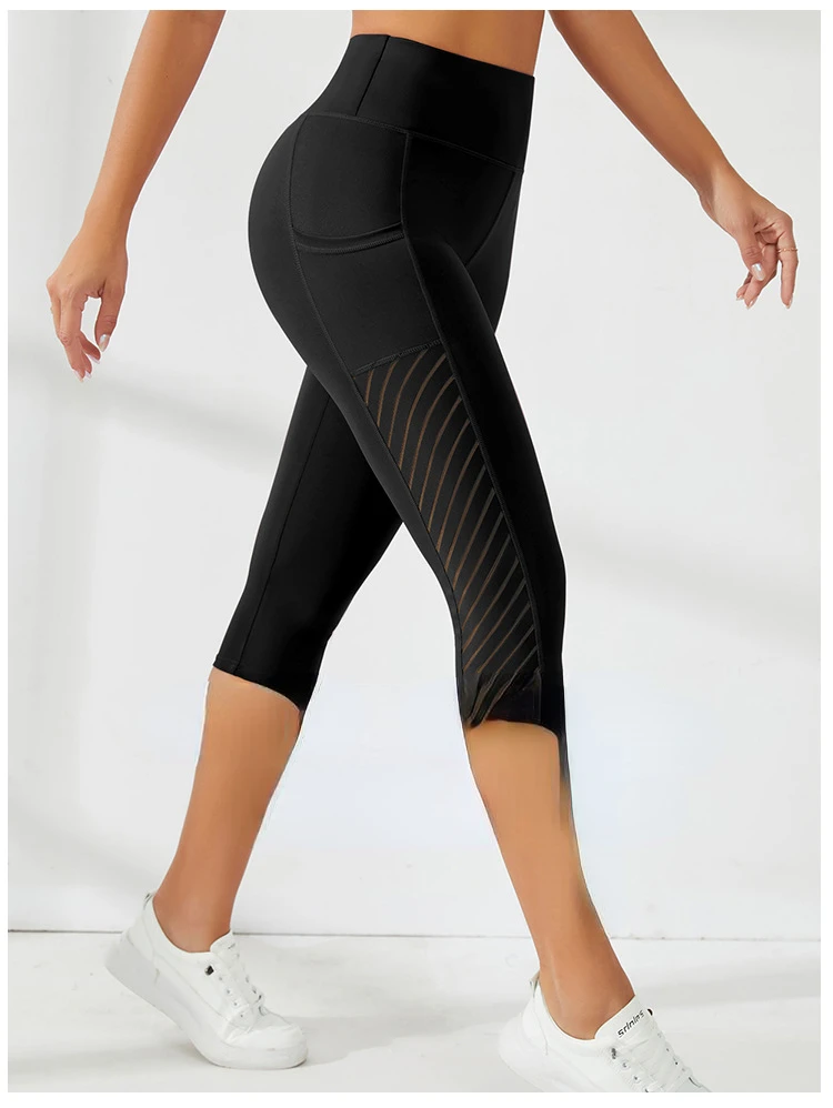 Mesh Yoga Shorts weibliche High Taille Tasche Sport Shorts Push-up Butt Workout Laufen schnell trocknende und atmungsaktive Casual Shorts – Detail 3