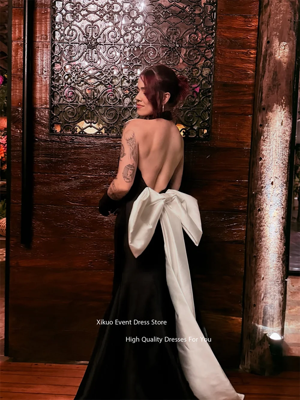 Xikuo vestido de noite sem mangas com gola alta, costas nuas, halter, vestido de festa de casamento, verão, moda, laço traseiro, vestido de baile personalizado