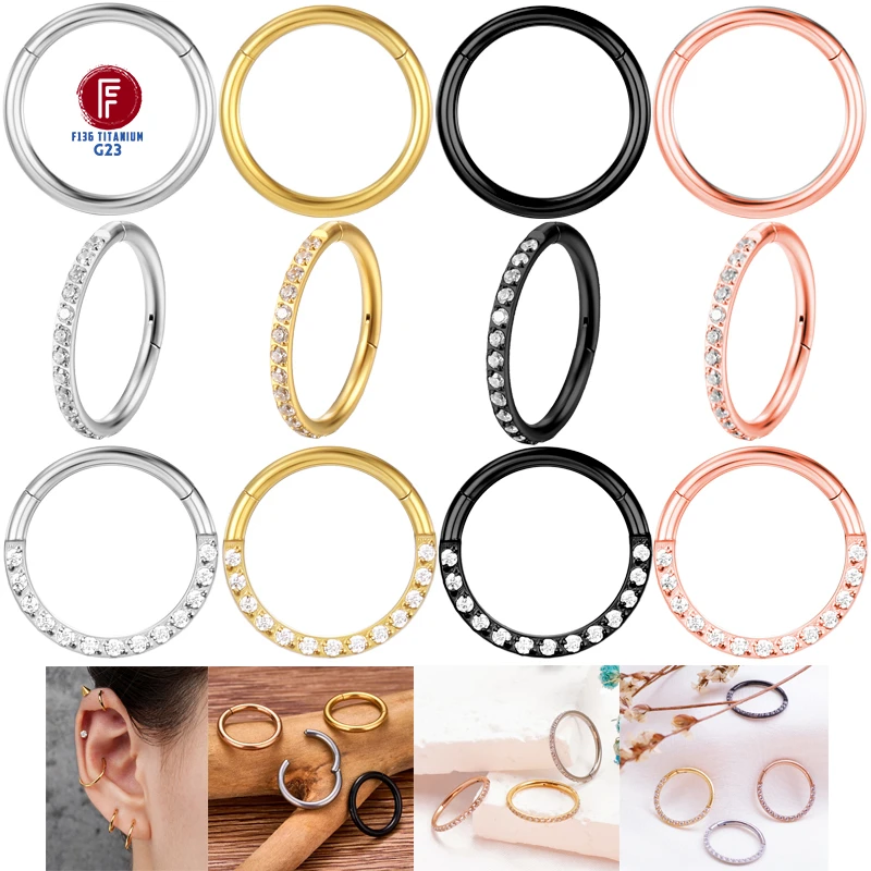 F136 Titanium Septum Nose Ring Daith Piercing Labret Circular Cartilage Tragus Earrings Hinged Segment Clicker 16G Body Jewelry