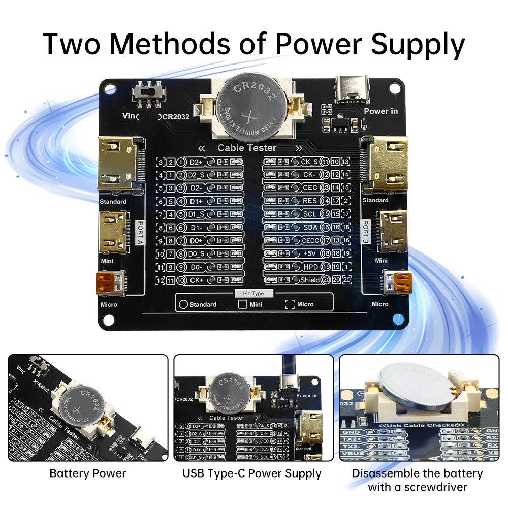 USB Cable Test Board with LED indicator for standard  Mini Micro A-type B-type detection of Short Circuit On-Off Switching