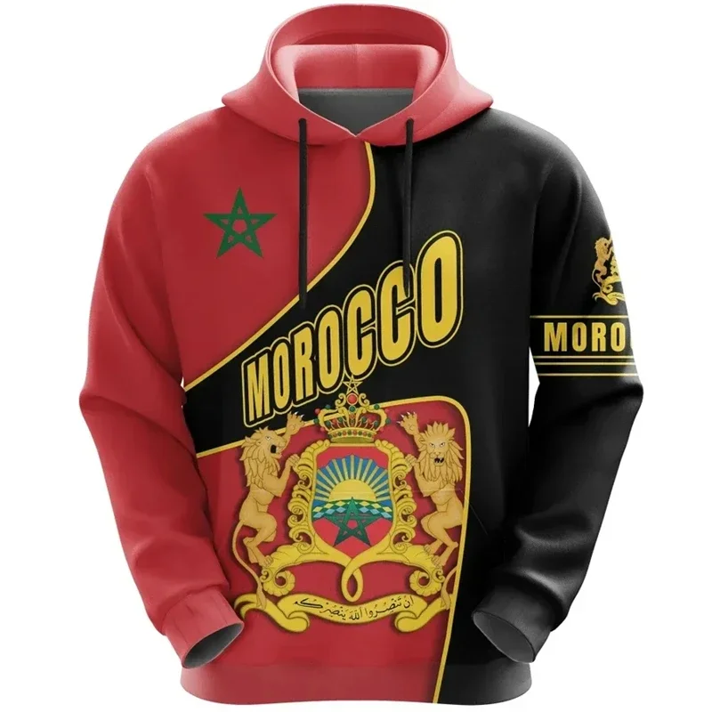 Morocco National Emblem Flag Hoodies 3d Print Hooded Sweatshirts 2024 Daily Casual Oversized Hoodie Long Sleeve Pullovers Homme