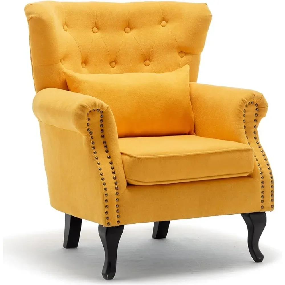 Living Room Chairs, Club Chairs, Living Room Bedrooms, Solid Wood Single Leg Sofas (yellow Curly Arm Chairs)