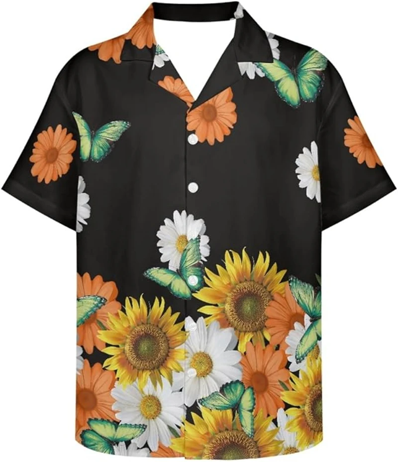 

Мужские гавайские рубашки с 3D принтом подсолнечника, модные уличные рубашки с короткими рукавами и лацканами на пуговицах, винтажные рубашки для мужчин, новые топы