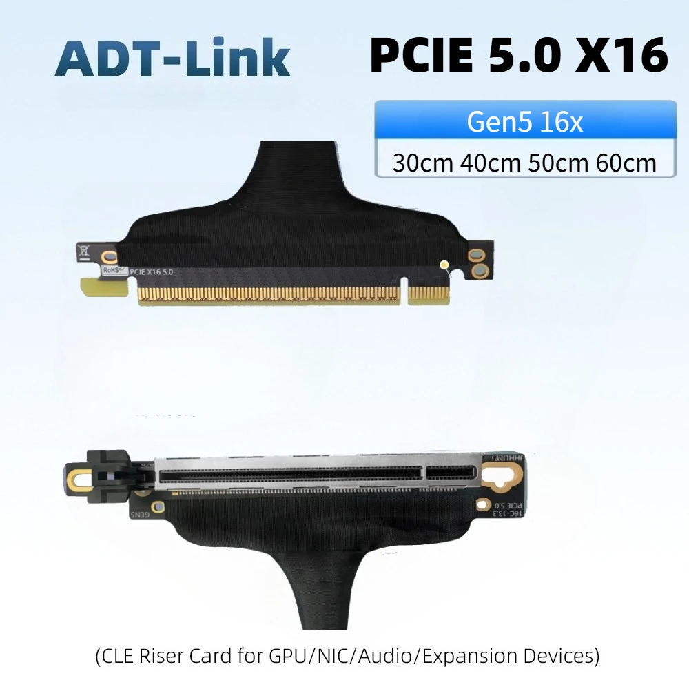 For Compact Mini Chassis Server PCI-E 5.0 X16 Graphics Card Extender Cable GEN5 16x Braided Mesh Silver-plated GPU Bending Cable