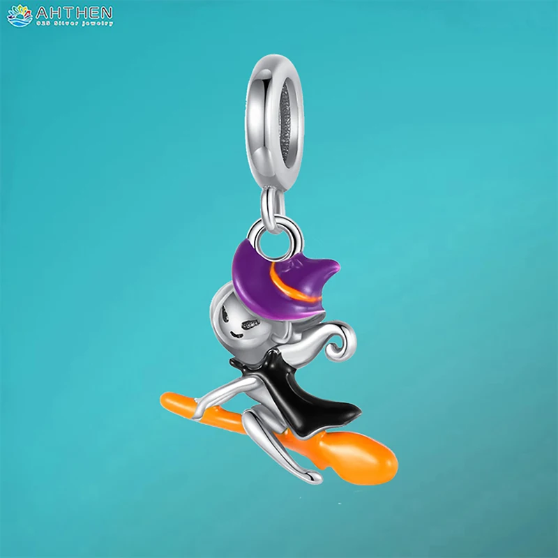 

Ahthen 925 Sterling Silver Hot Sale Beads Magic Witch Dangle Charm fit Snake Chain Bracelets Necklaces for Women Jewelry Making