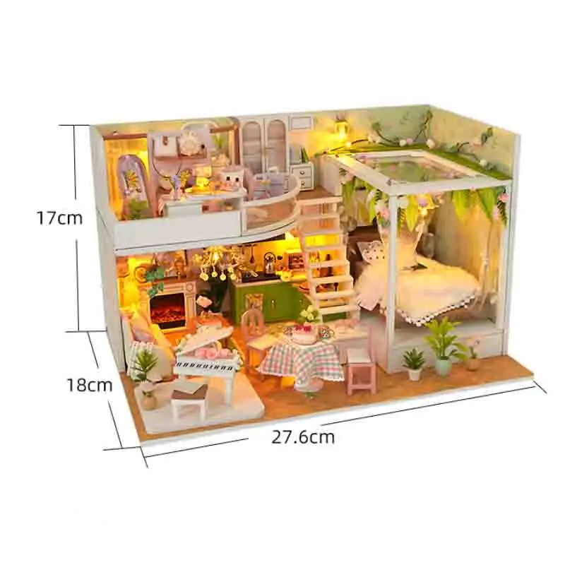 

Flower Girls Loft Doll Houses DIY Wooden Dollhouse with Furniture Miniature Model Kits 3D Puzzle for Friends Birthday Gifts