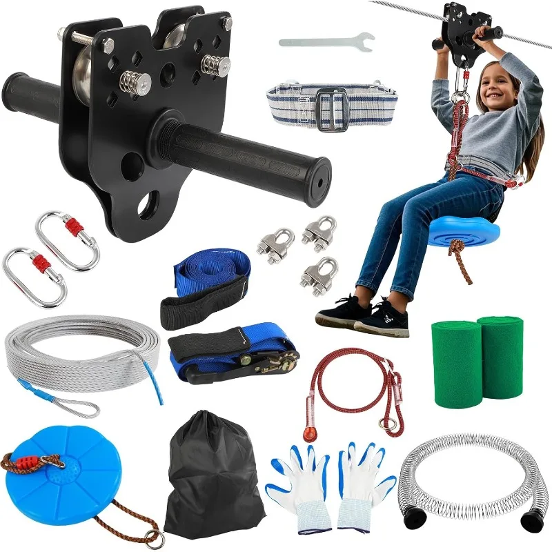 

Молния длиной 80 футов для детей и взрослых на заднем дворе: молния до 400 фунтов с пружинным тормозом, ремня безопасности, Рождество и день рождения