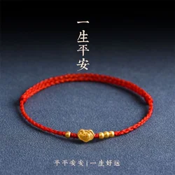 Hand Braided Gold Color Peace Fu Bless Charms Bracelets Bangles For Lovers Length Adjust Red Rope Lucky Bracelet Friend Gift