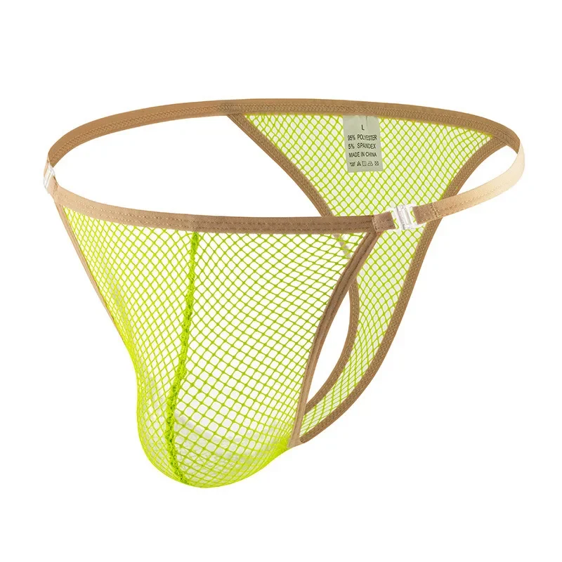 

Мужские прозрачные стринги из сетки с регулируемой застежкой, низкой посадкой, эротическое белье для геев, с U-образным вырезом, прозрачные трусы с высоким разрезом