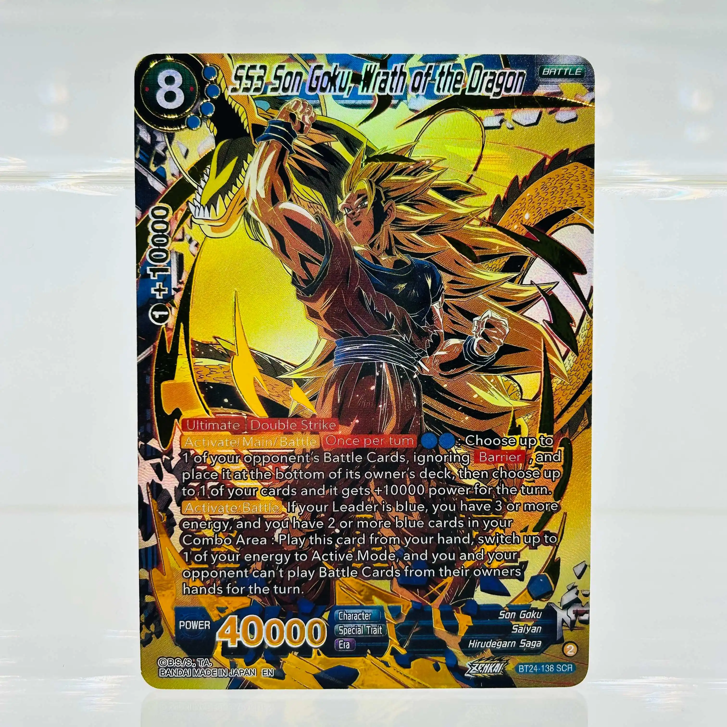

Коллекционная карта 2024 Dragon Ball Super TCG BT24-138 SCR SS3 Гоку с золотым фольгированием и текстурой, 10 Gem Mint, для фанатов DBZ