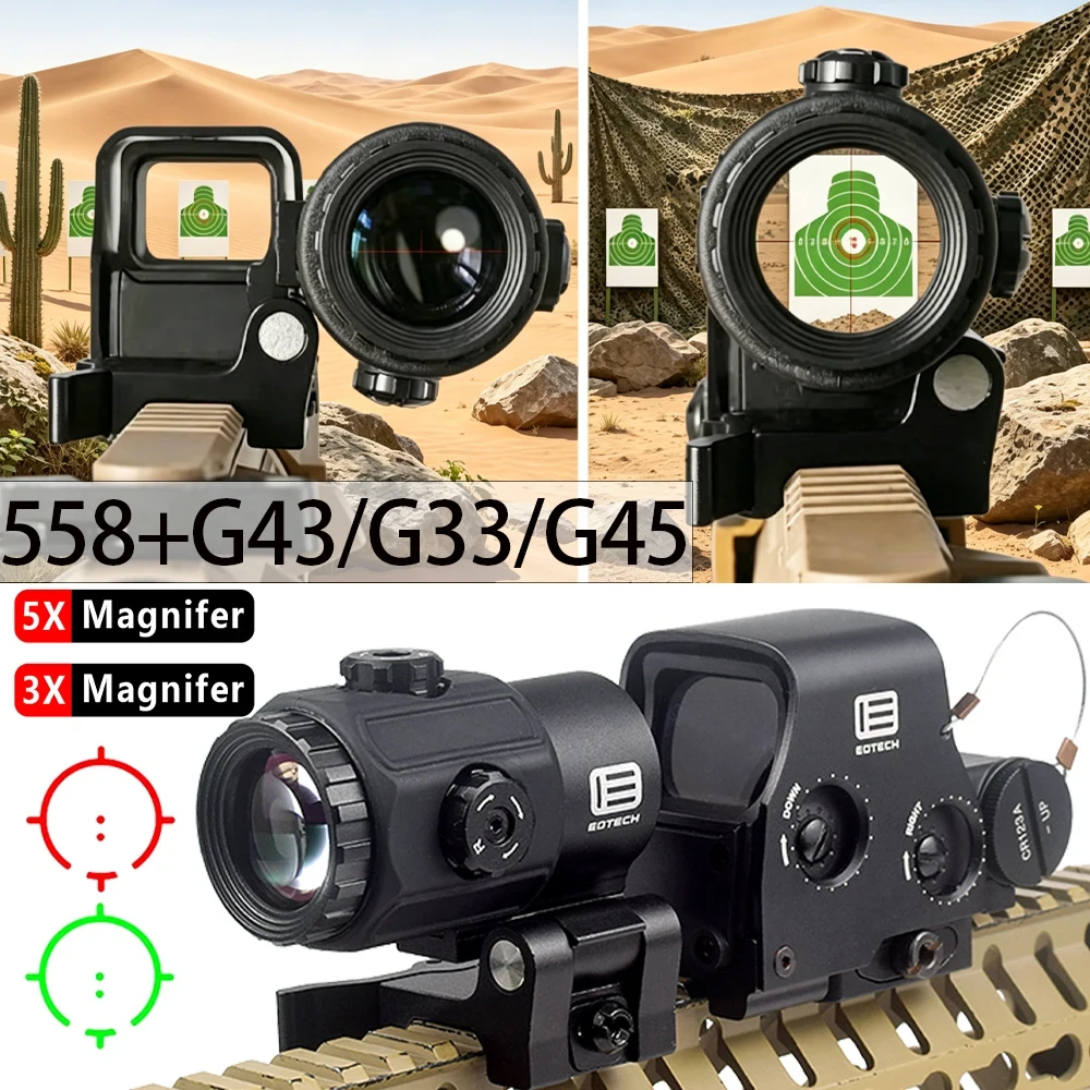 

558+G43 Holographic Collimator Sight 551 552 553 Red Dot Optic Sight Eotech G45 G43 3X 5X Magnifier Hunting Gear 20mm Rail Mount