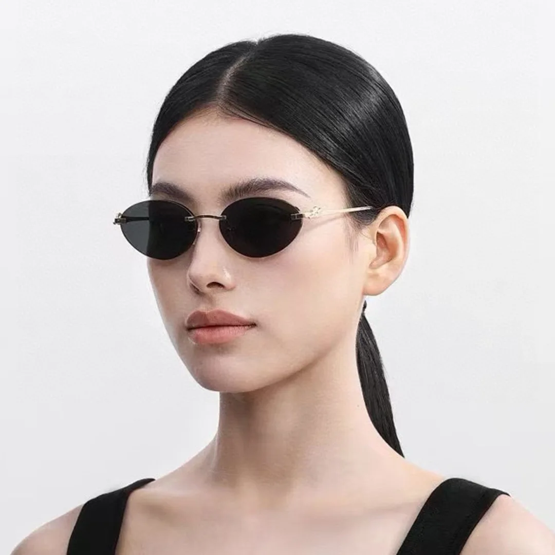

Rimless Round Sunglasses Women UV400 Protection Luxury Designer Metal Frame Fashion Streetwear Y2K Eyewear vintage