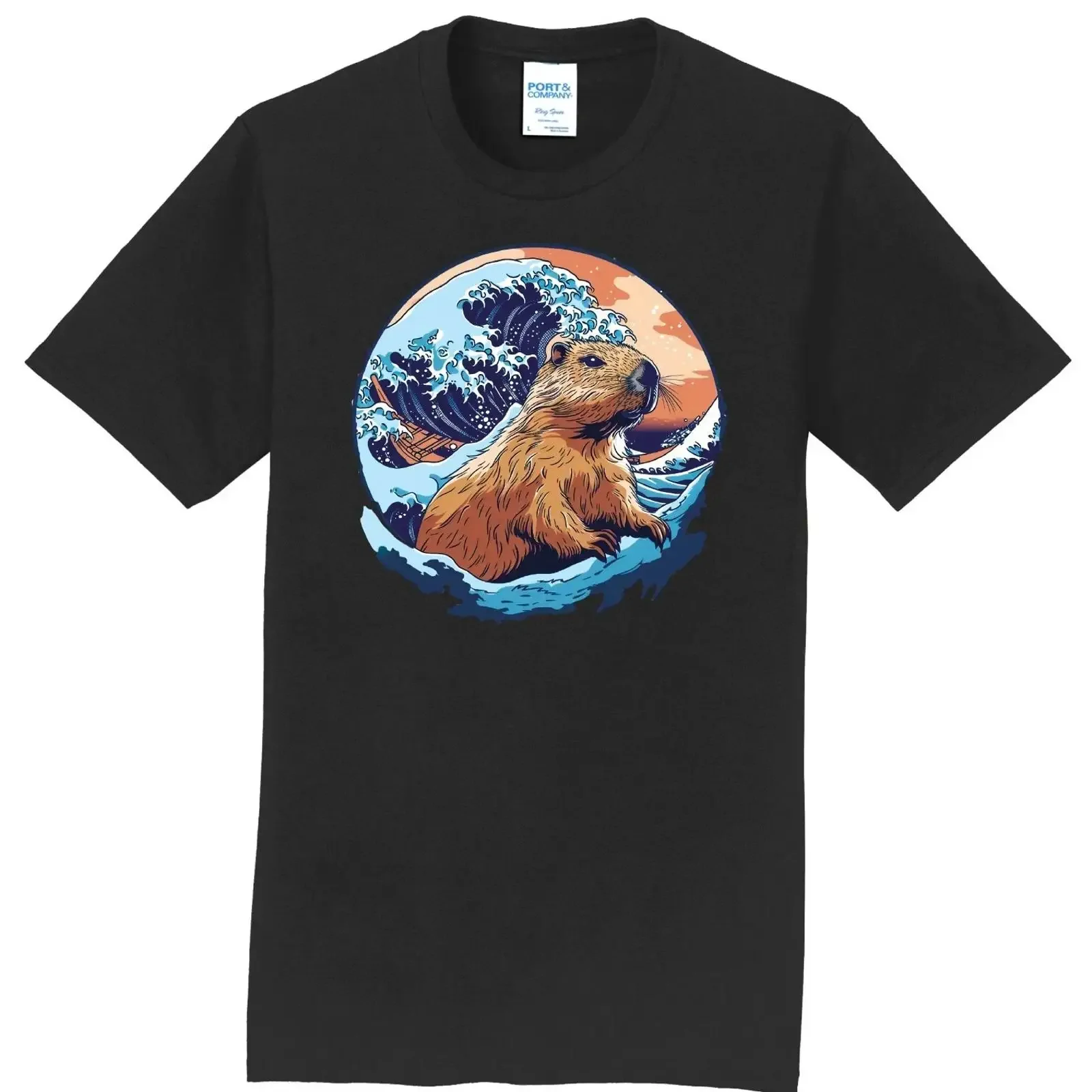 NEW Infusion Lifestyle Great Wave Capybara Black T Shirt Sizes S 4XL vintage Washed Stretched Soft fashion designer clothes