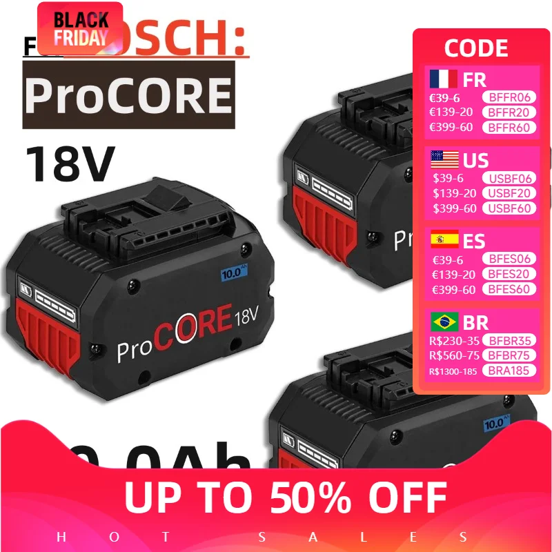 CORE18V 10000mAh ProCORE Replacement Battery for Bosch 18V Professional System Cordless Tools BAT609 BAT618 GBA18V80 21700 Cell