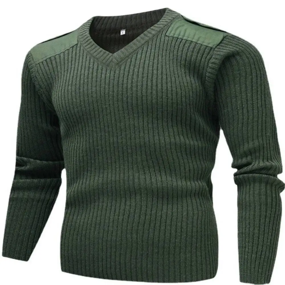 

2025 Men Tactical Sweater Jersey British Army Knitted Pullover Winter Wool Patch Vintage Green O-Neck Knitwear Cold Jerséis