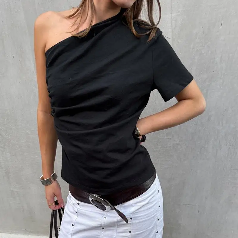 

Women's Slimming Off-the-oulder ort Sve T-irt Lazy Look Cotton 00% Pure Color Casual Faion Autumn Season