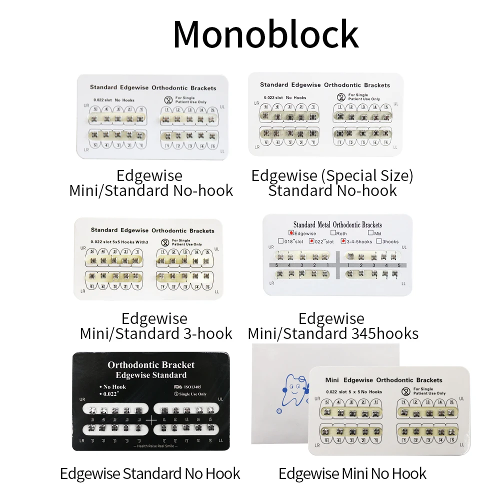 

1Pack 20Pcs Edgewise 022 Orthodontic Brace Bracket 0Hook/3Hook/345Hooks Standard Mini