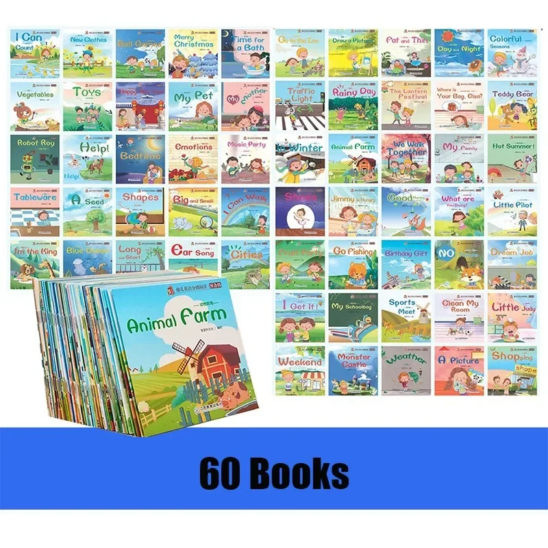 60 Books/set Children's English Early Learning Picture Book Storybook Enlightenment Cognitive Tale Bedtime Story Books