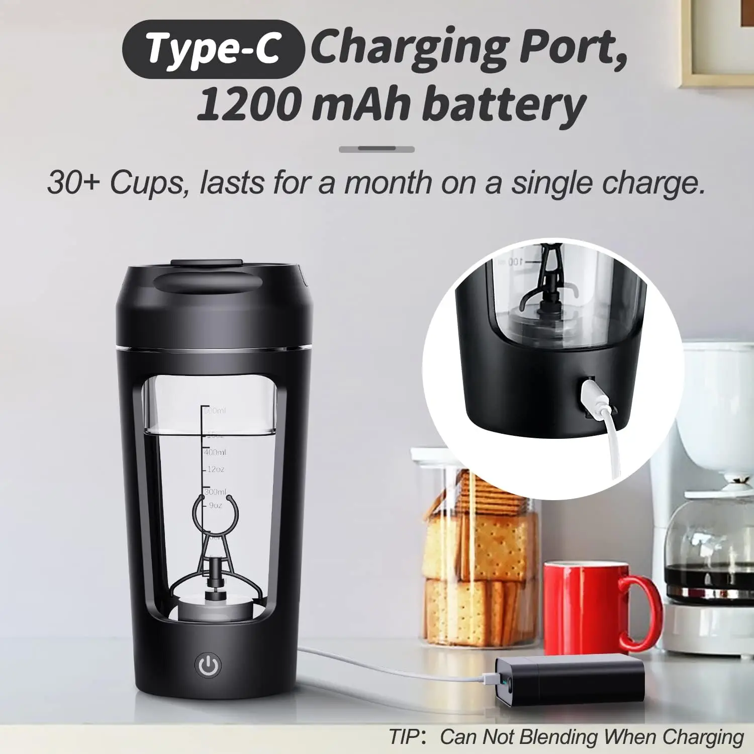 22Oz Elektrische Shaker Flessen Voor Proteïne Usb-Oplaadbare Proteïne Shakes Krachtige Blender Flessen Voor Proteïne Koffie Melk