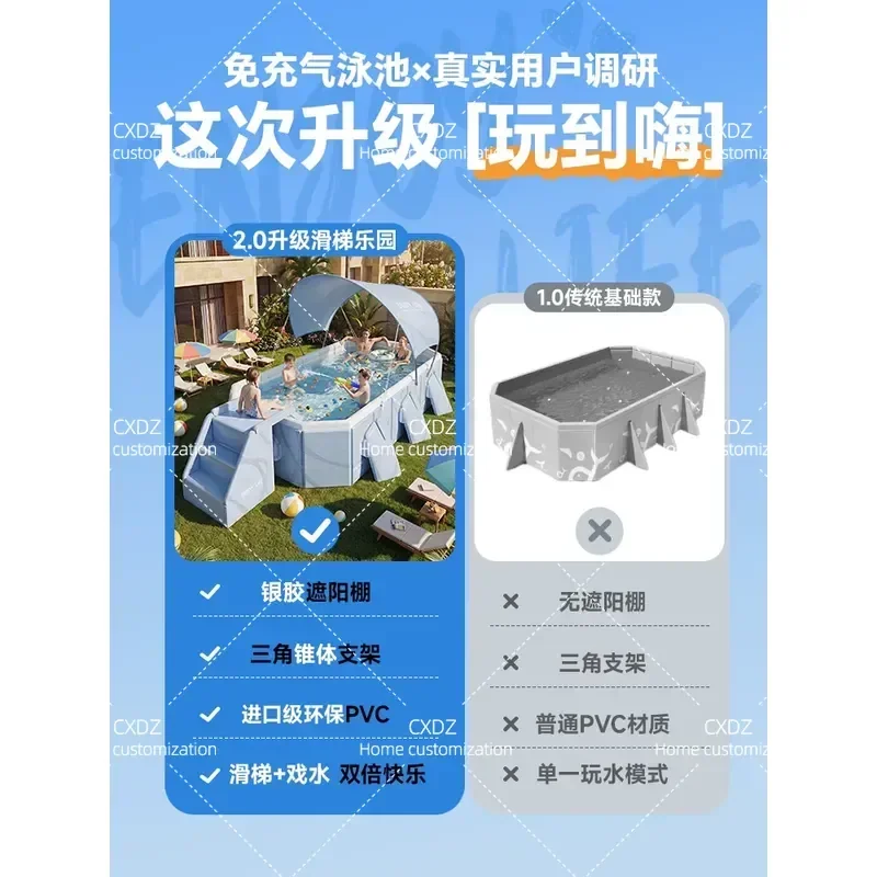 Large Non Inflatable Swimming Pool for Adults and Babies Outdoor Household Above Ground Pool with Awning Stand