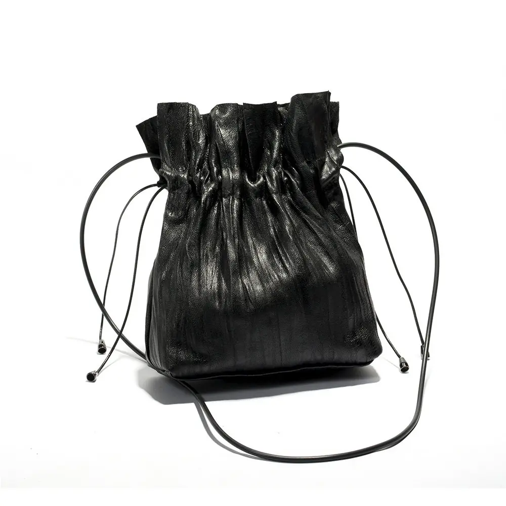Fashionable And High-quality Hand Held Wrinkle Sheepskin Women's Bag Original Bucket Shaped Single Shoulder Diagonal Cross Bags