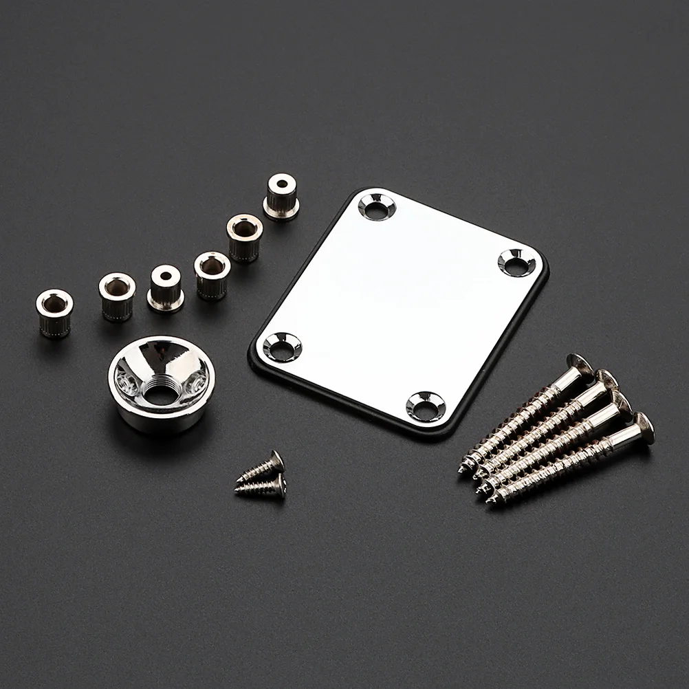 

1 set 1 Set 4-Hole Metal Neck Mounting Plate Replacement Repair Kit With Screws Durable String Ferrules For Electric Bass Guitar