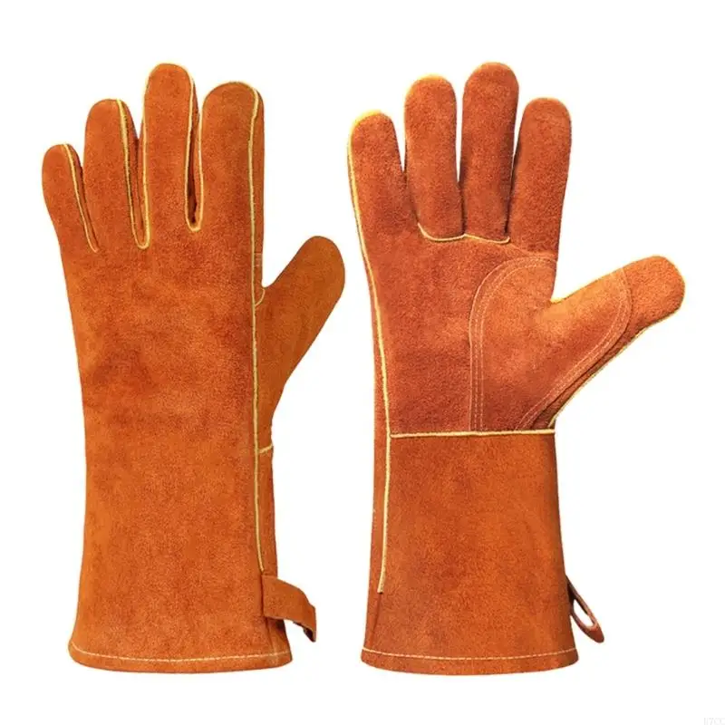 E7CC Multifunctional Welding Gloves Heat Resistant Kitchen BBQ Grilling Cowhide Oven