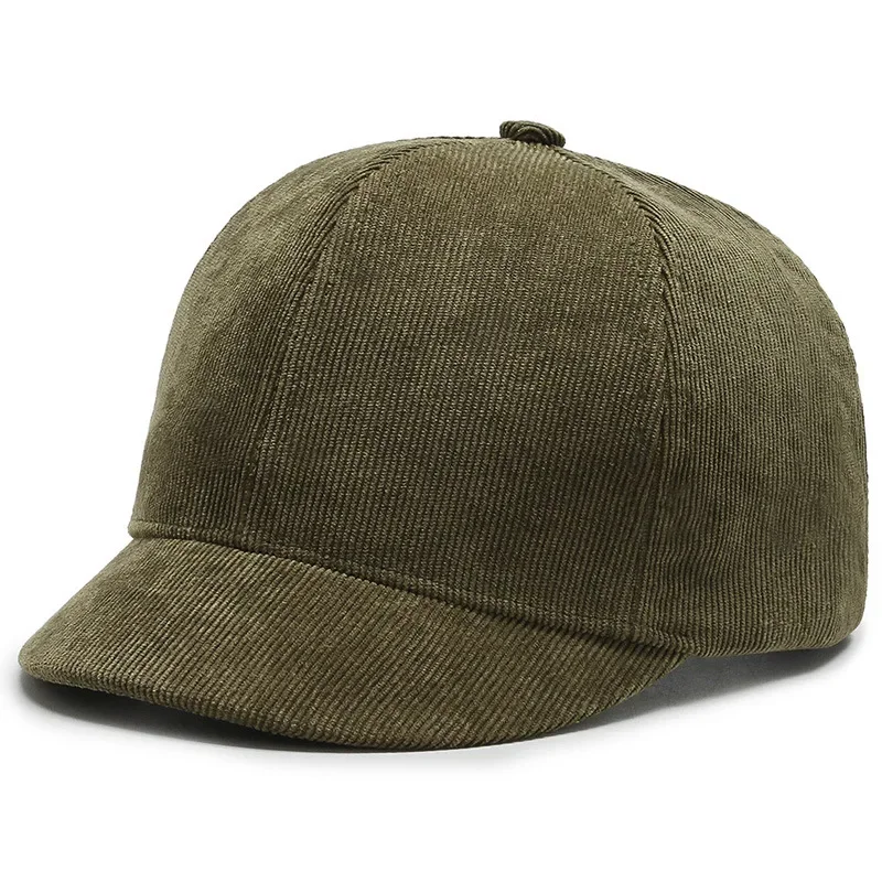 Men\'s Short Brim Baseball Cap Casual Solid Corduroy Soft Top Cap Small Brim Snapback Caps for Women Bone Gorras Dad Hat