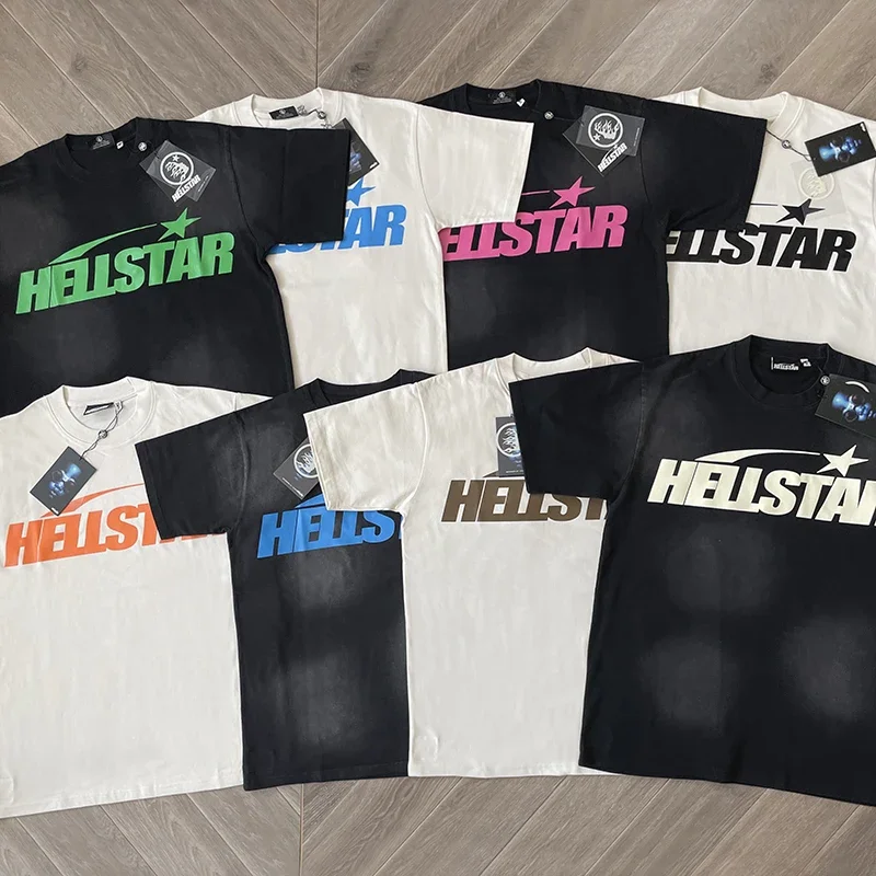 HS Gel Sport Logo Camiseta de manga corta con lavado de algodón Moda europea y americana