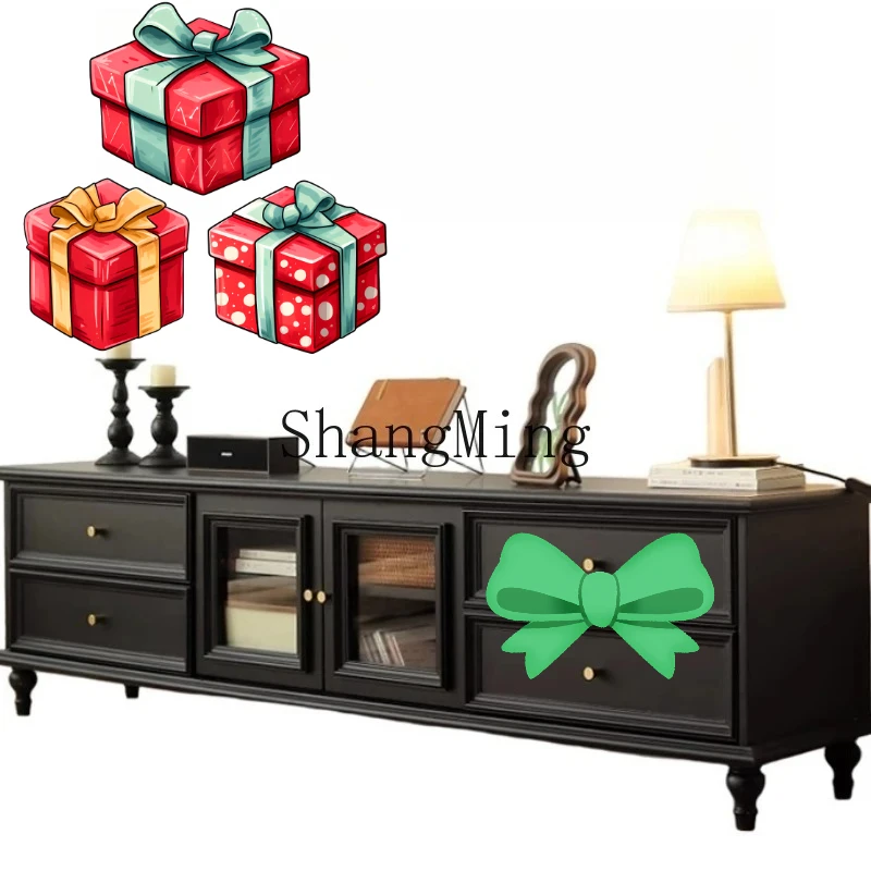 

SM solid wood TV cabinet retro living room home light luxury cream style white TV cabinet floor cabinet