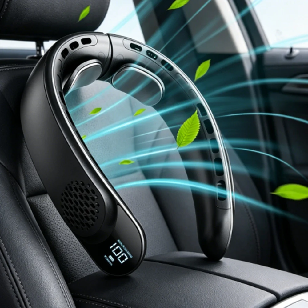 TODAY@BUY@~ Leafless Neck Fan with Turbine Vaneless Design, 3-Speed, Digital Display for Outdoor Use