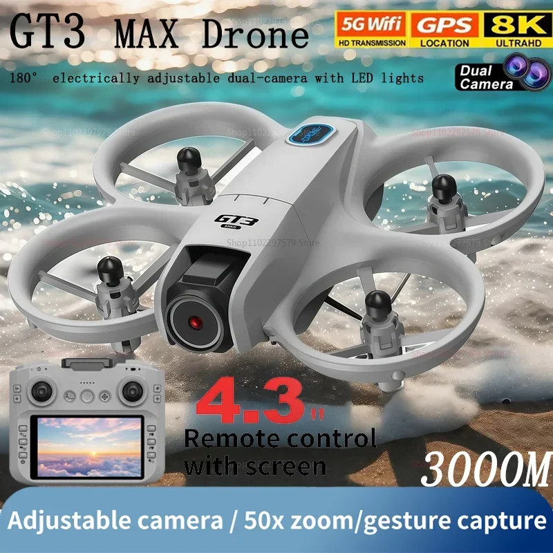 Drone GT3 8K HD Kamera Ganda 180 °   Quadcopter Lipat dengan Kontrol Jarak Jauh, Motor Brushless, GPS, WIFI 5G, dan Sistem Hindar Rintangan FPV