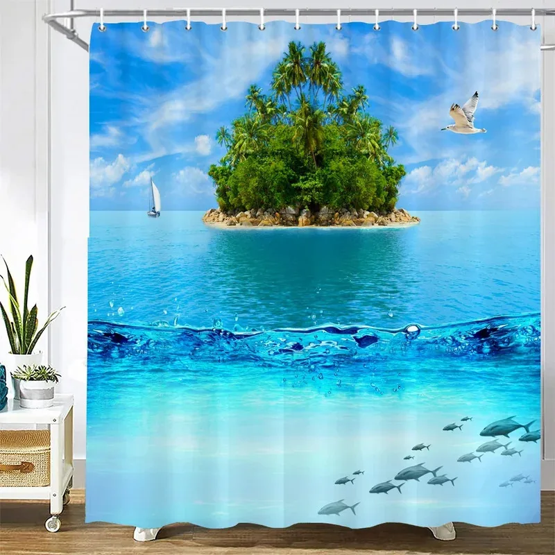 

JHB233D Seascape Beach Printed Fabric Shower Curtains Bathroom Curtain Bath Screen Waterproof Products Home Decor with Hooks9Kj(