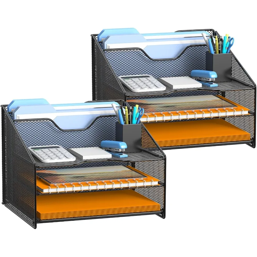 عبوتان من منظم الملفات الشبكي المكتبي مع 3 صواني ورقية وقسمين عموديين مستقيمين لإدارة المستندات الفعالة في المكتب #2