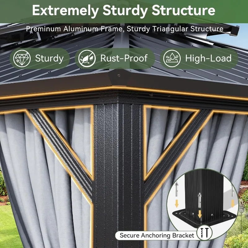 إطار من الألومنيوم مناسب لجميع الأحوال الجوية مقاس 10 × 12 قدمًا مع ستائر لسطح الفناء وساحة الحديقة #5