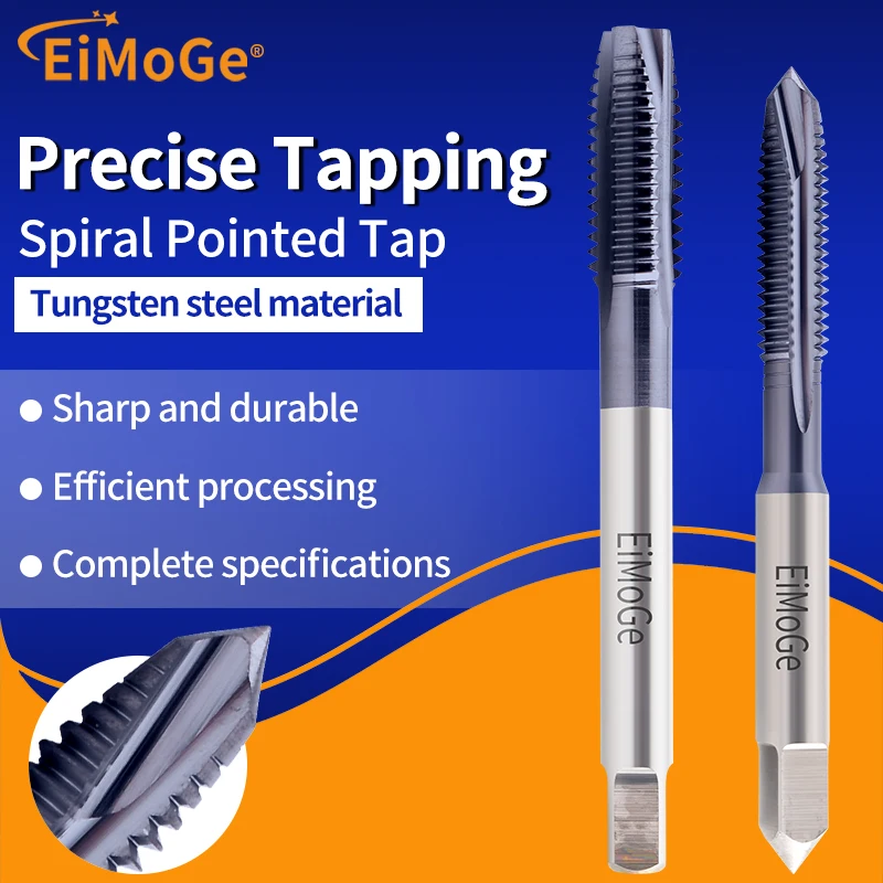 

EiMoGe 1pcs Carbide Tungsten Steel JIS Standard Spiral Pointed Tap M2- M20 Machine Screw Thread Taps For HRC 55° - 62°