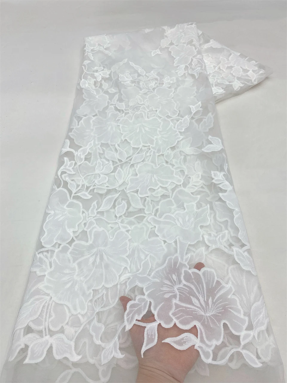 

5 Yards Nigerian Guipure Cord Lace Fabric 2025 High Quality Sequins African Mesh Milk Silk Embroidery Lace Fabric Sewing HXZ6330