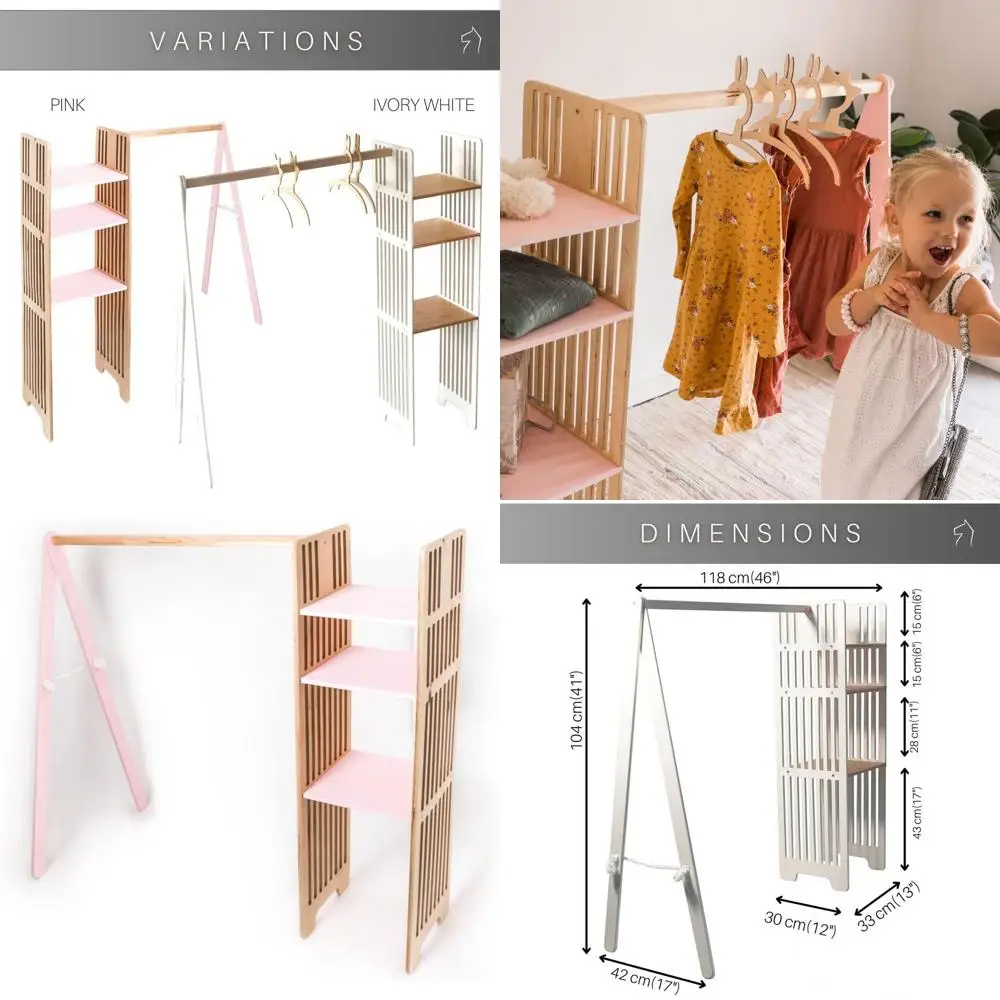 Children's Wooden Clothing Rack for Toddler Wardrobe Storage Solutions
