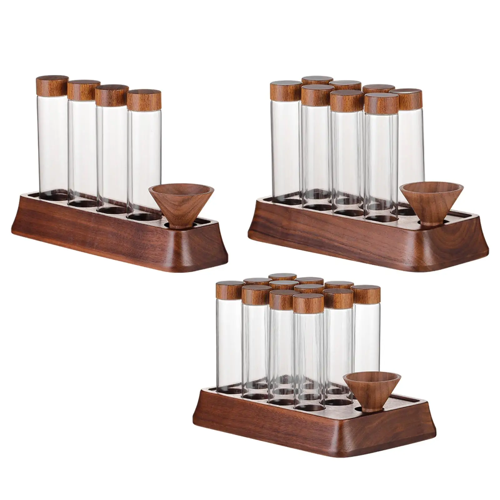 Multifunctional Glass Test Tube Storage Jar with Wooden Rack for Coffee Beans Tea Dried Fruits Airtight Sealed Lid