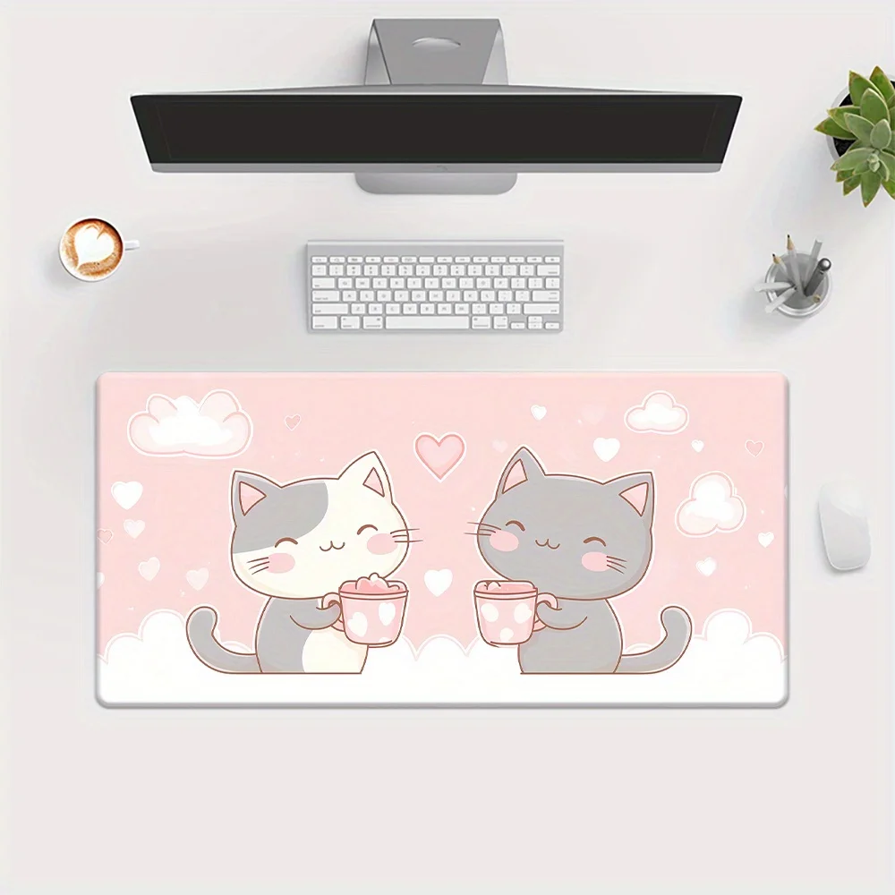 Cute Kawaii Cats Drinking Cocoa Mouse Pad Soft Rubber Desk Mat for Gaming and Office Use