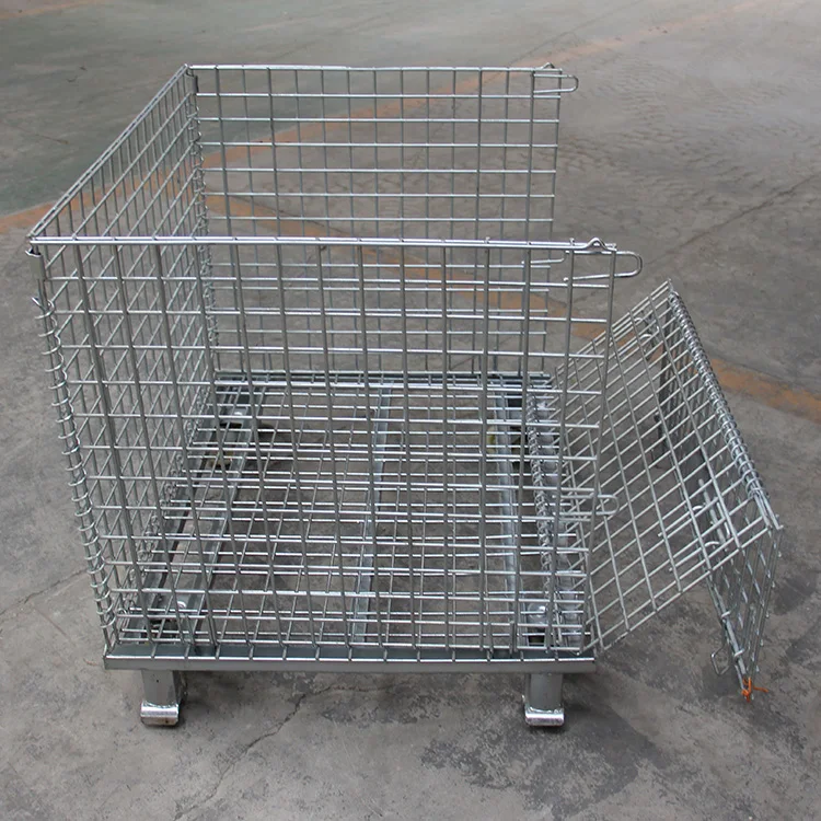 Cestini per pallet da magazzino pieghevoli per carichi pesanti 1000 * 840 * 800mm Cestini per pallet da magazzino con gabbia in rete metallica zincata