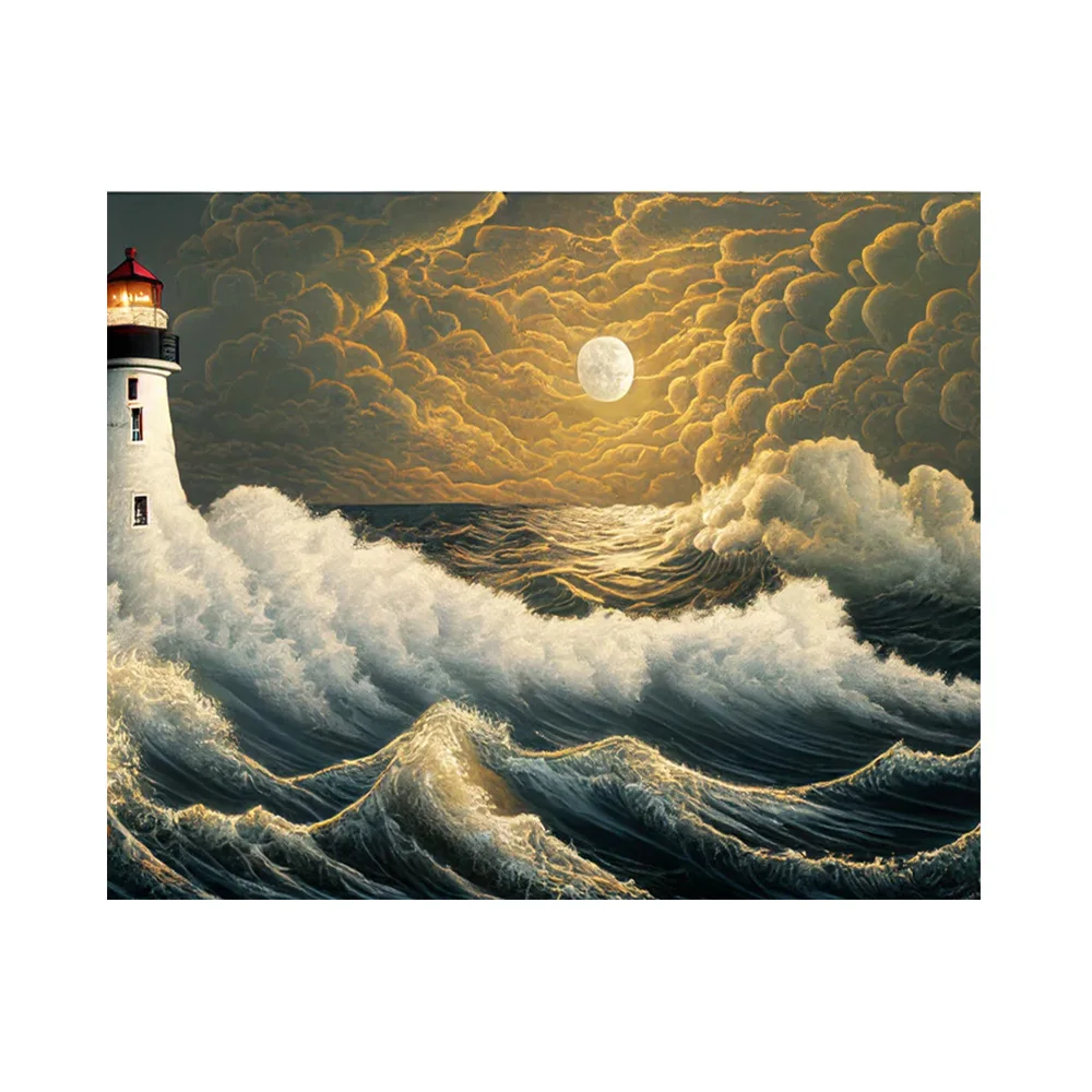 LZAIQIZG 5D Diamond Painting Lighthouse-Rough-Waves Square/Round Diamond Cross Stitch Kit Embroidery Picture  Home Decoration