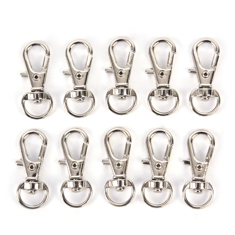 10pcs Wholesale Silver Color Rhodium Lobster Clasp Clips Key Hook Keychain Split Key Ring Findings Clasps DIY Keychains Making