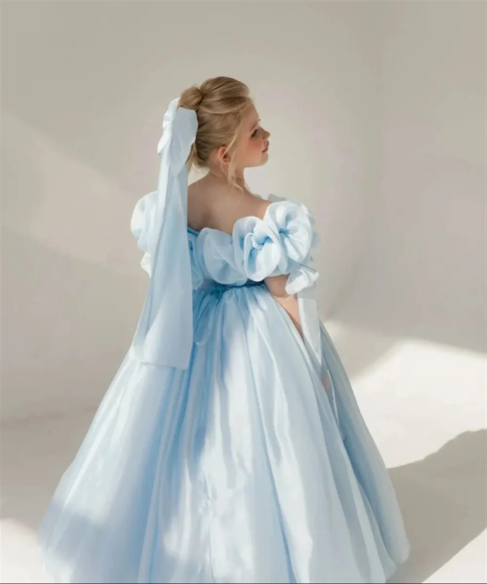 

Customized Flower Girl Dress For Wedding Ruffles Off The Shoulder Puffy Elegant Princess Banquet Birthday Party Pageant Gown