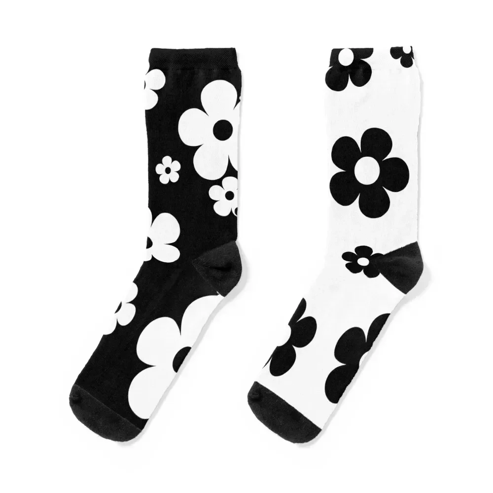 

60's Retro Pop Small Flowers in Black and White Socks professional running winter Men's Socks Woman Men's