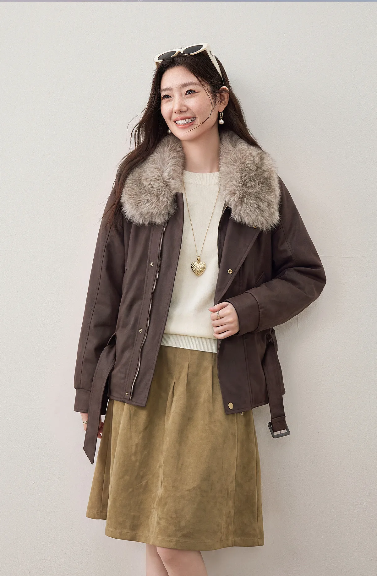 SENTUBILA Women Winter 90% White Duck Down Jacket 2026 Office Ladies Commuter Warm Faux Fur Hooded Belt jacket Woman W64YD8064