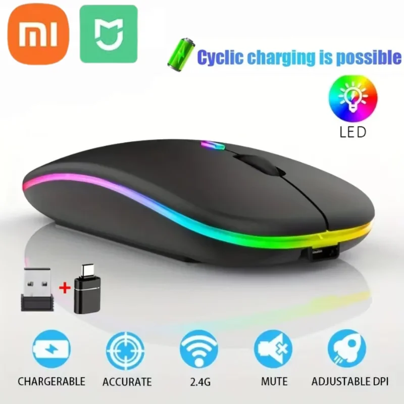 Xiaomi Mijia Wireless Gaming Mouse RGB Backlight Rechargeable Bluetooth-compatible 2.4G Mice Ergonomic Design USB Mouse 1600DPI