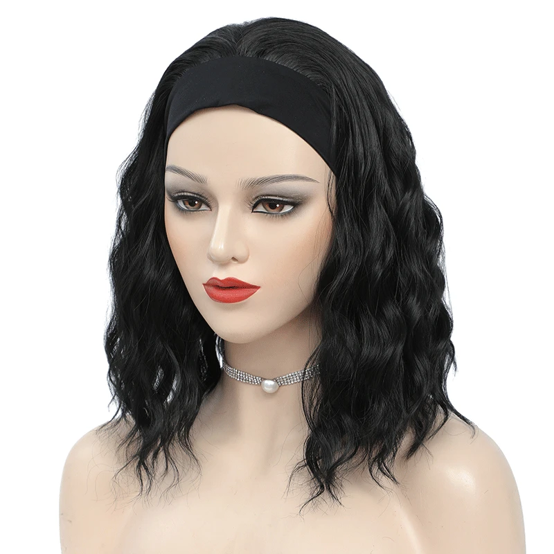 شعر مستعار صناعي قصير مموج لعصابة الرأس للنساء السمراوات ، شعر مستعار نصف مجعد ، شعر مستعار مربوط #3
