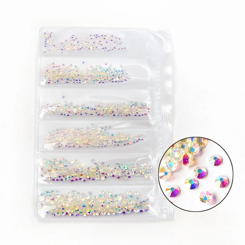 

Transparent AB Color Mix Size 1440PCS SS3-SS10 Nail Art Rhinestones Flat Back Non Hotfix Stone Diamonds For 3D Nails Decorations