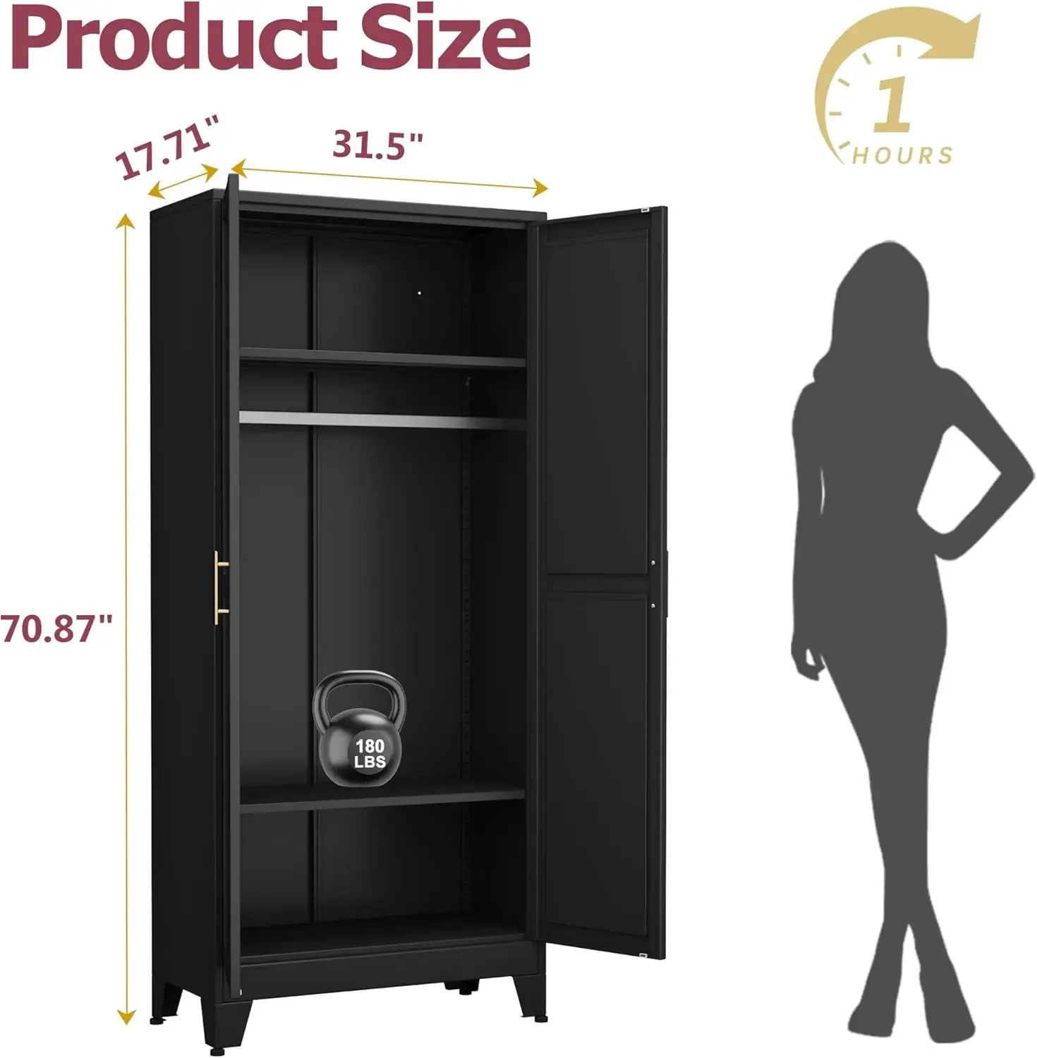 Metal Wardrobe Cabinet with Hanging Rod, 70.87